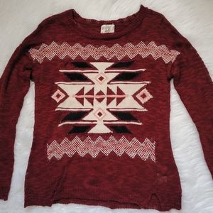 Hippie Rose Aztec Tribal Burgundy Sweater …
